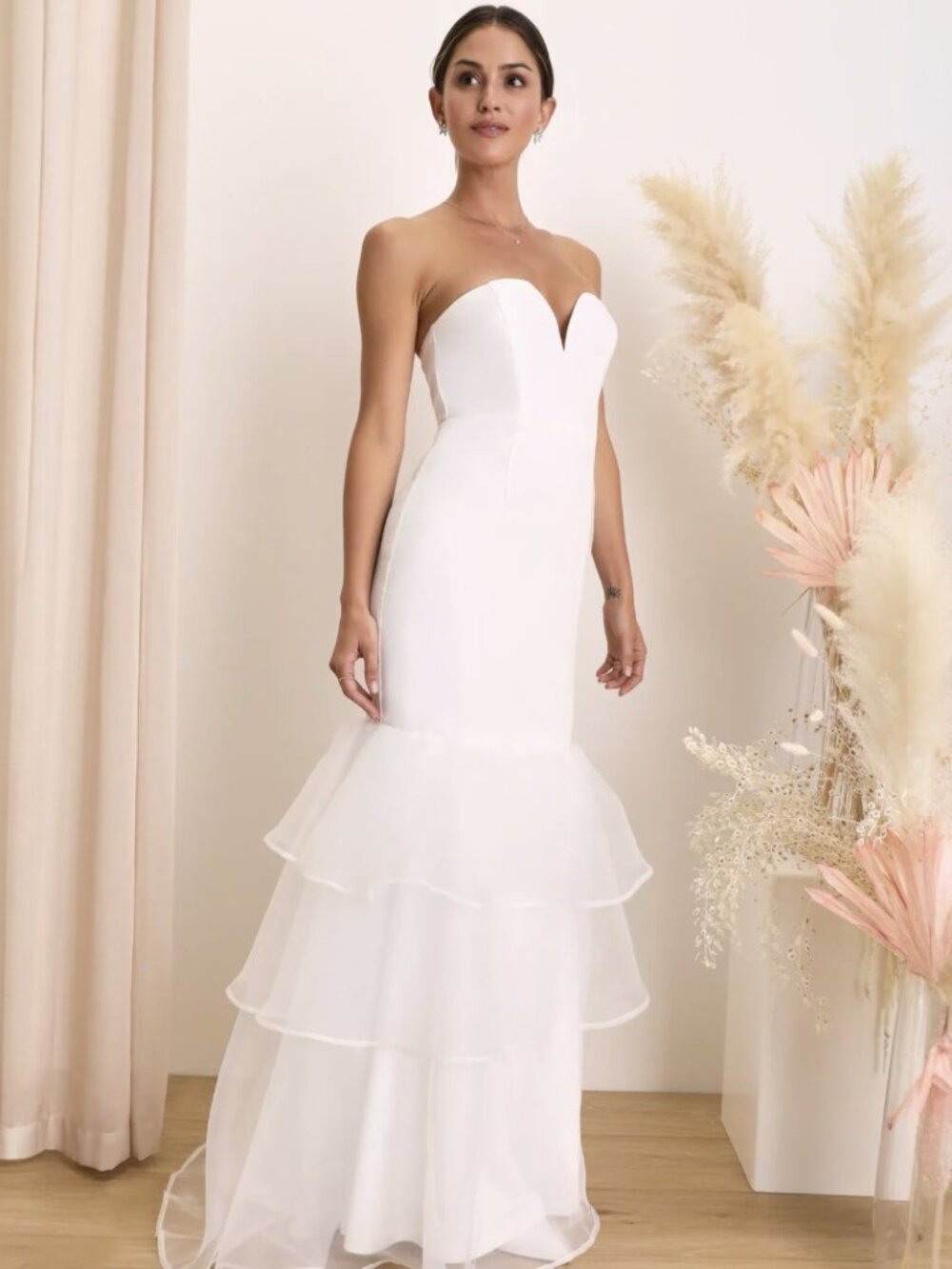 Lulus Forever Passionate White Organza Strapless Tiered Maxi Dress NWT - Picture 3 of 8